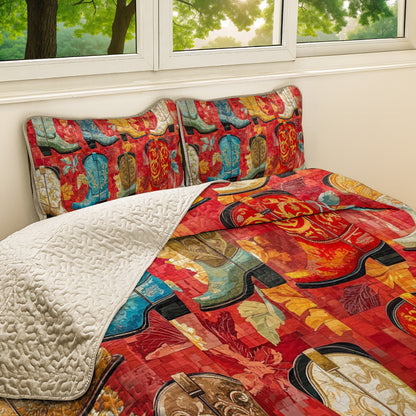 Shineful All Season Quilt 3-Piece Set Glamorous Cowboy Boots