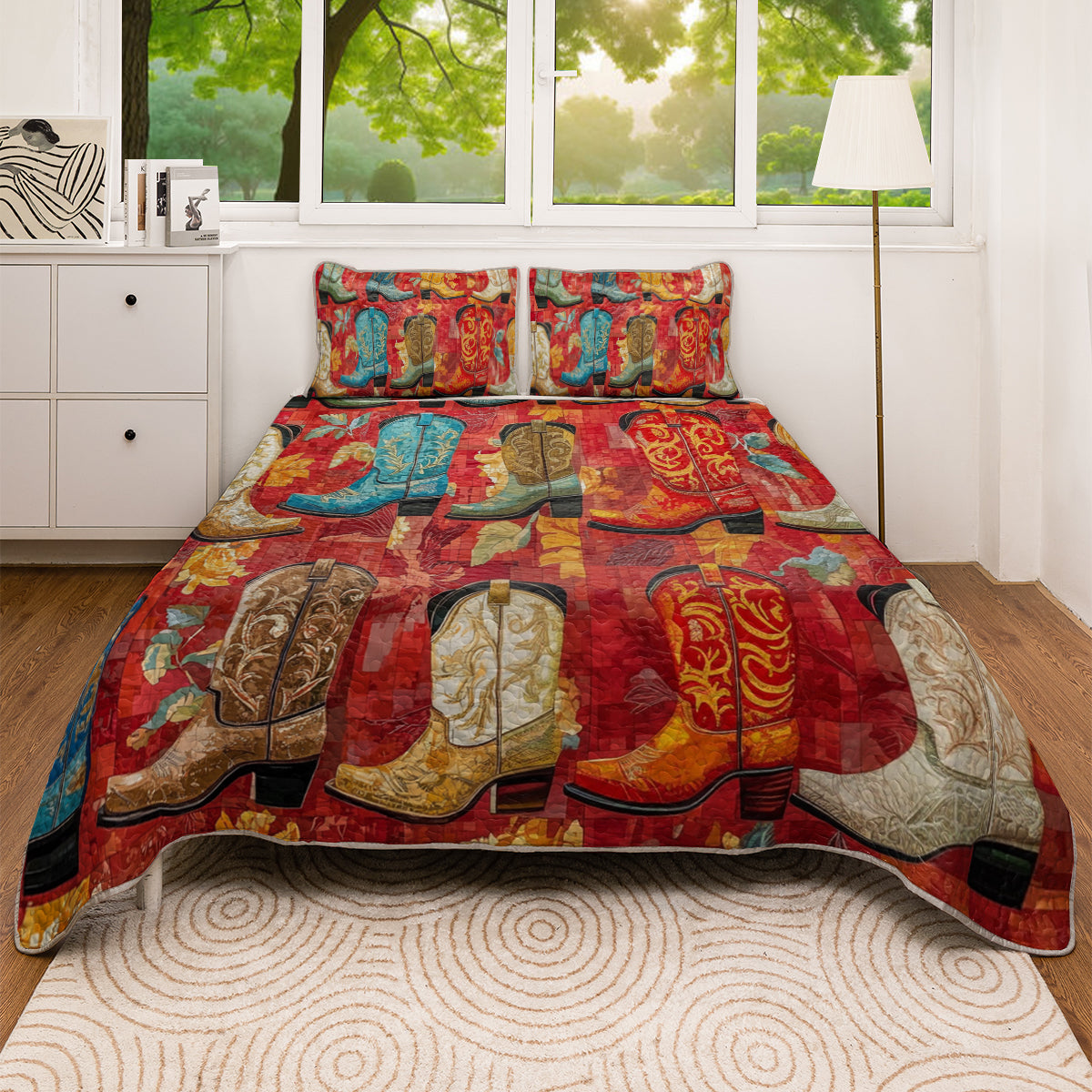 Shineful All Season Quilt 3-Piece Set Glamorous Cowboy Boots