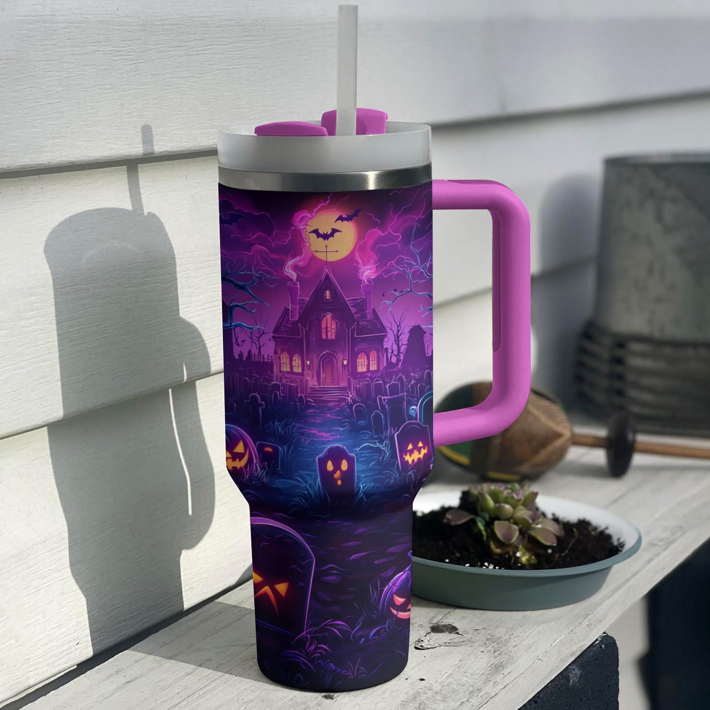Shineful Tumbler Halloween Neon Graveyard