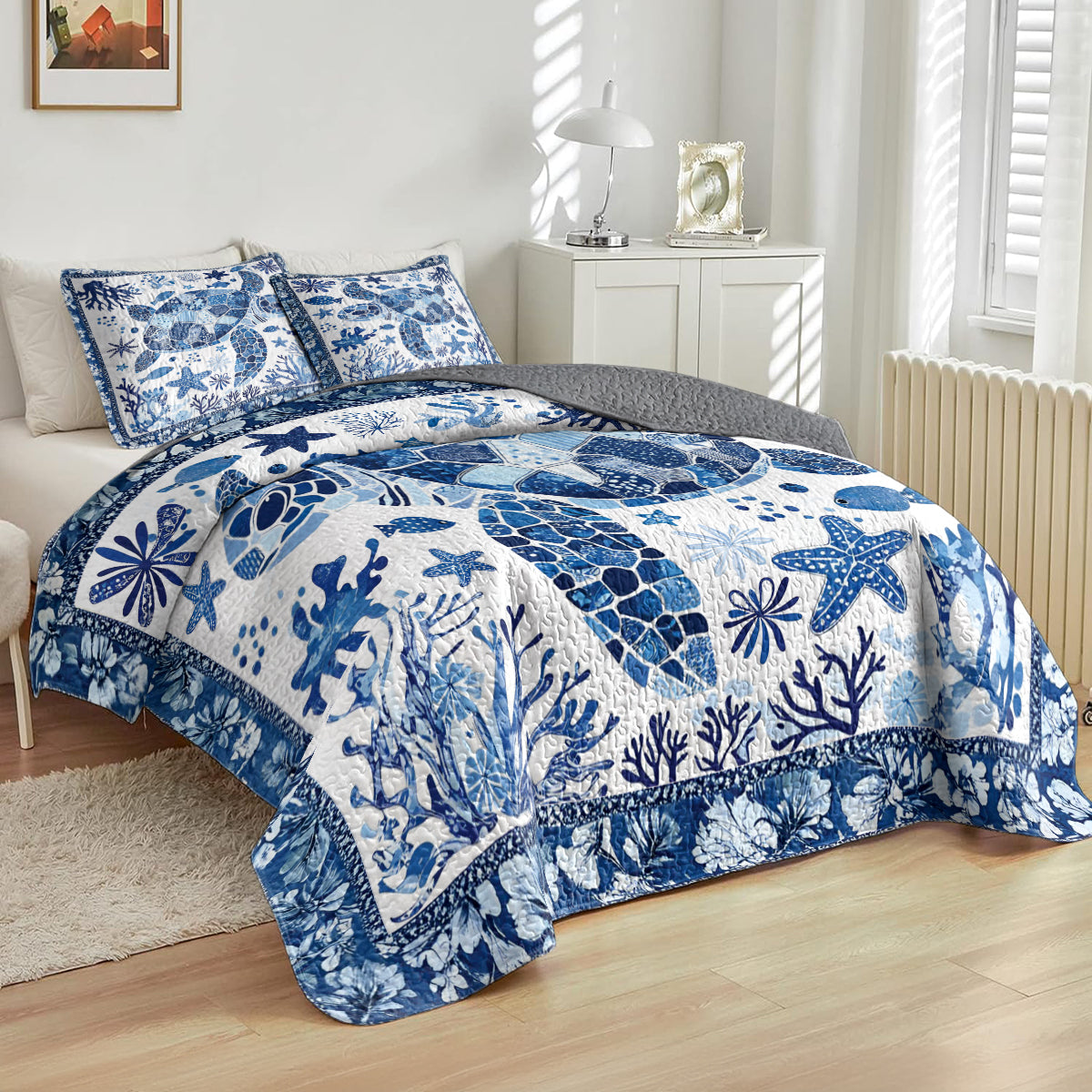 Shineful All Season Quilt 3-Piece Set Oceanic Sea Turtle