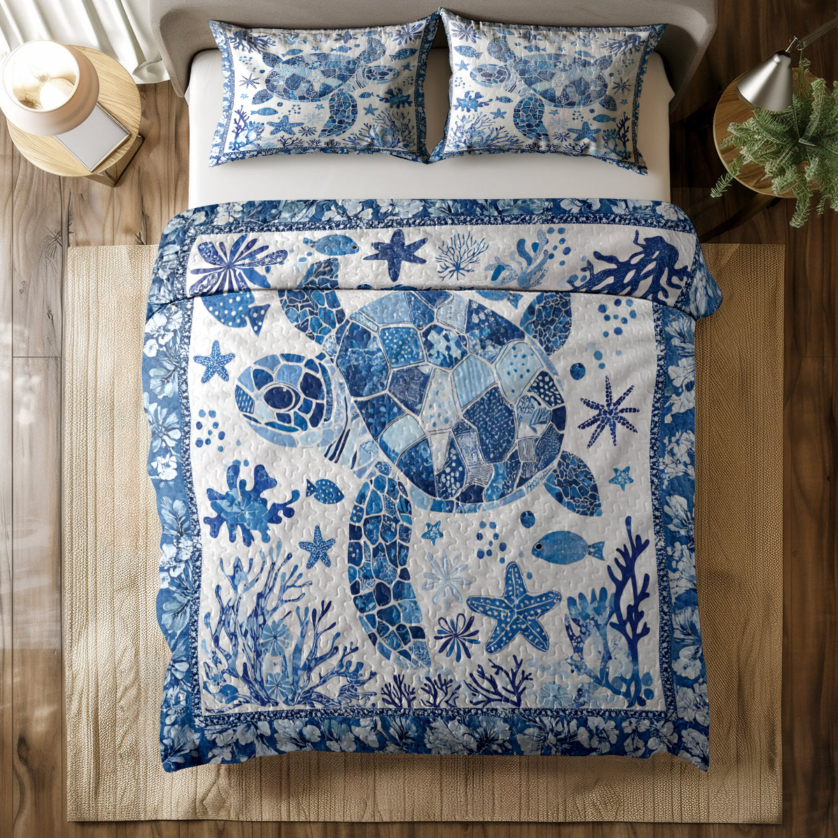Shineful All Season Quilt 3-Piece Set Oceanic Sea Turtle