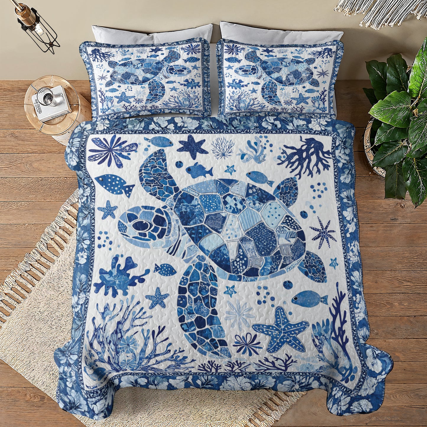 Shineful All Season Quilt 3-Piece Set Oceanic Sea Turtle