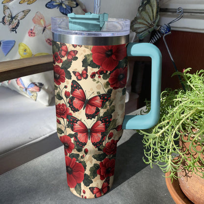 Shineful Tumbler Red Butterfly And Flowers