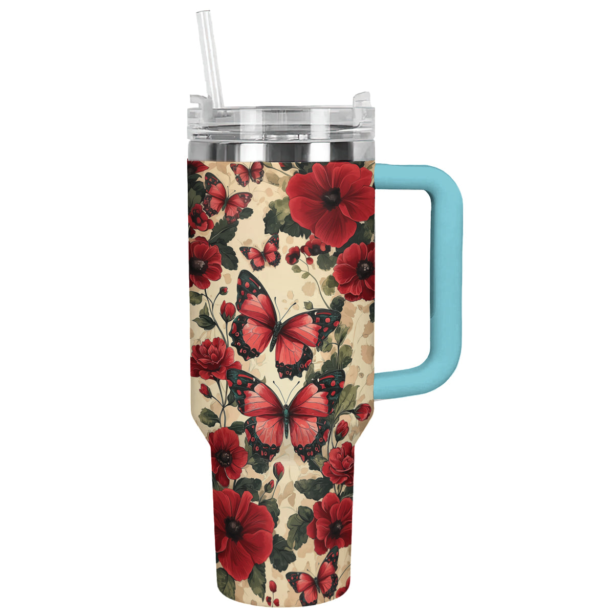 Shineful Tumbler Red Butterfly And Flowers
