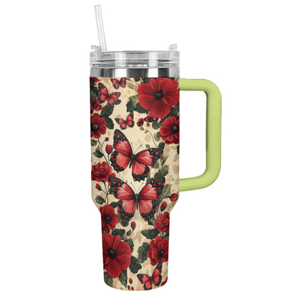 Shineful Tumbler Red Butterfly And Flowers