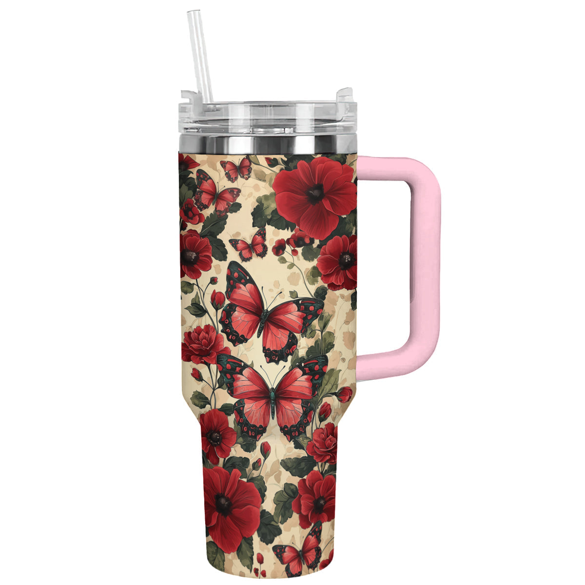Shineful Tumbler Red Butterfly And Flowers