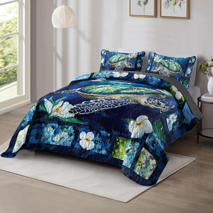 Shineful All Season Quilt 3-Piece Set Sea Turtle And Flower Border