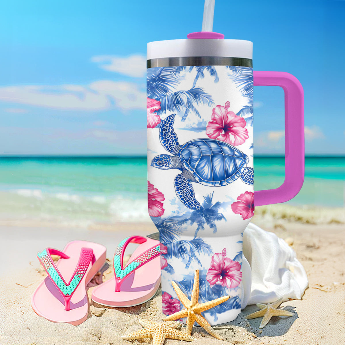 Shineful Tumbler Sea Turtle And Hibiscus
