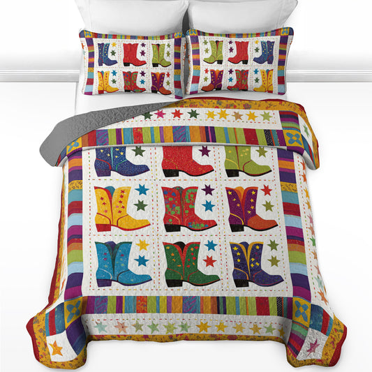 Shineful All Season Quilt 3-Piece Set Jaunty Cowboy Boots