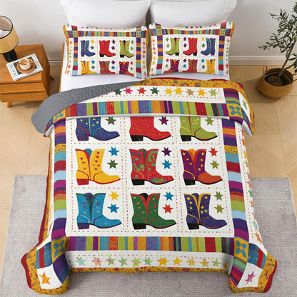 Shineful All Season Quilt 3-Piece Set Jaunty Cowboy Boots