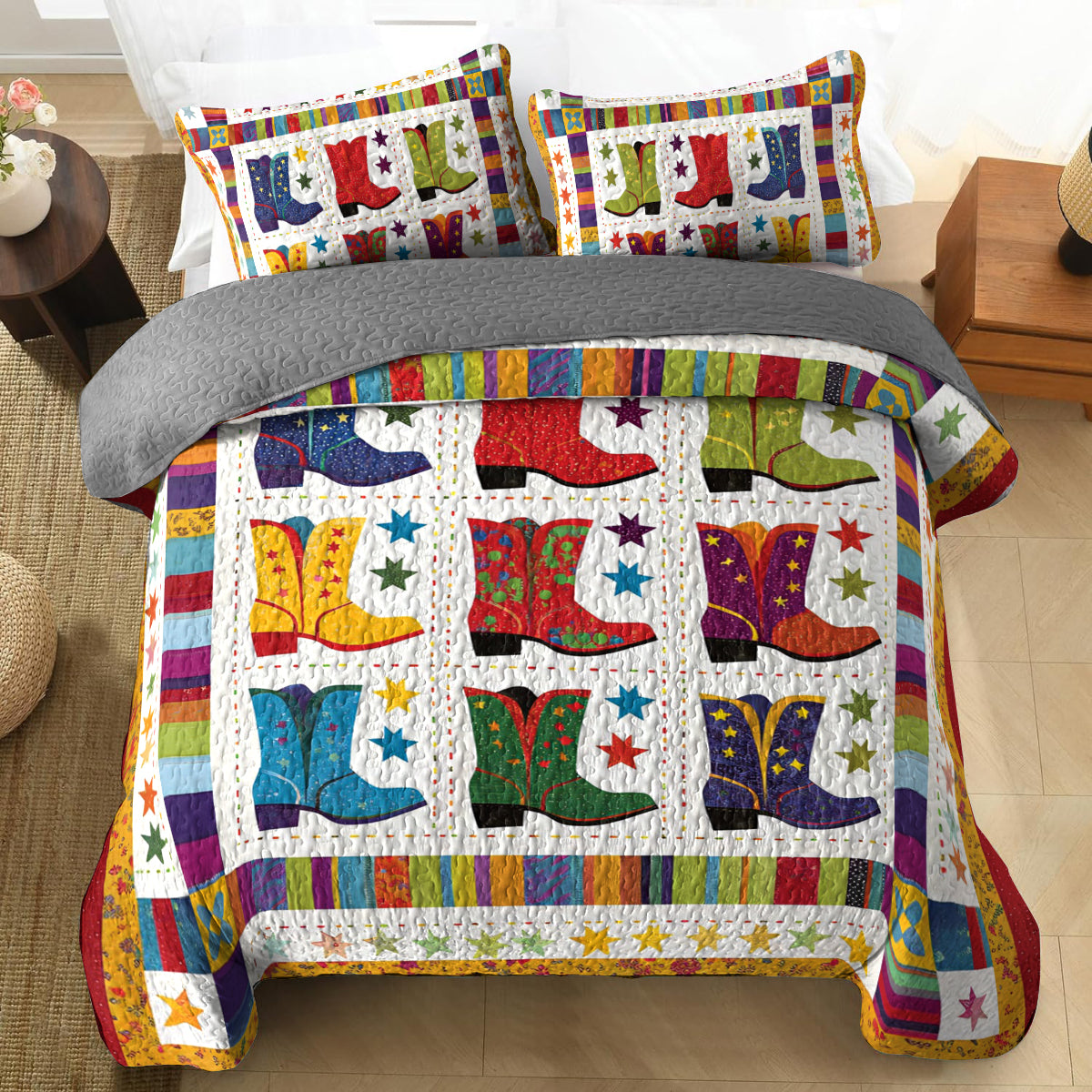Shineful All Season Quilt 3-Piece Set Jaunty Cowboy Boots