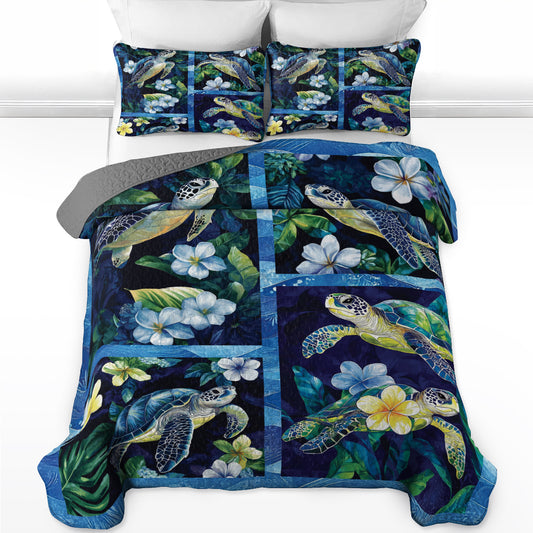 Shineful All Season Quilt 3-Piece Set Sea Turtle And Plumeria