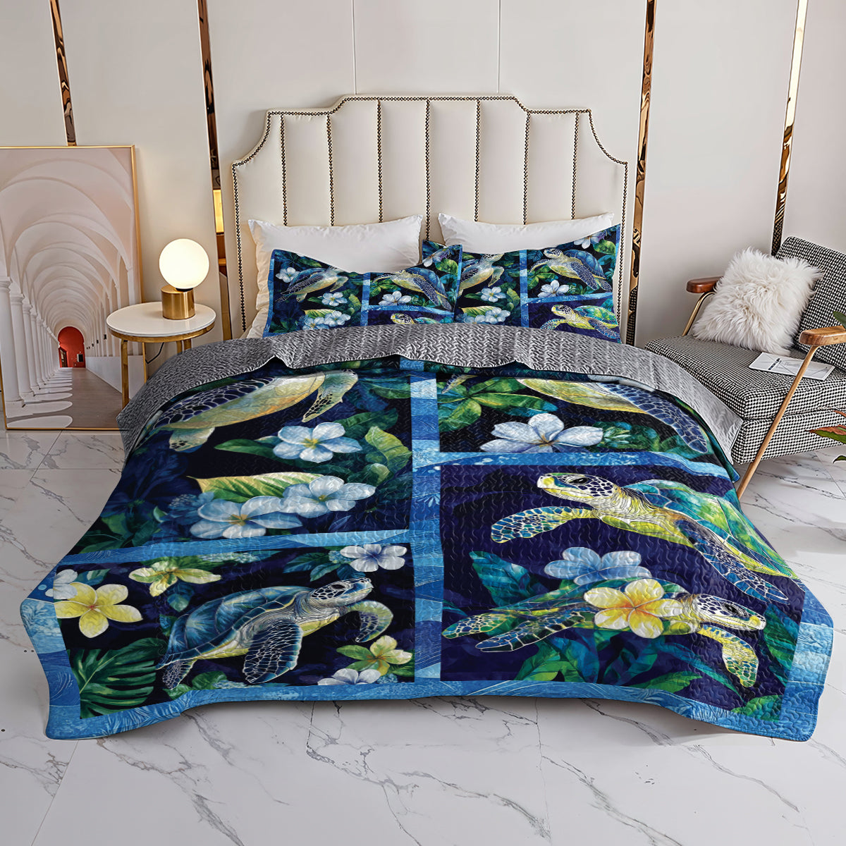 Shineful All Season Quilt 3-Piece Set Sea Turtle And Plumeria