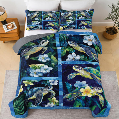 Shineful All Season Quilt 3-Piece Set Sea Turtle And Plumeria