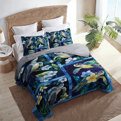 Shineful All Season Quilt 3-Piece Set Sea Turtle And Plumeria