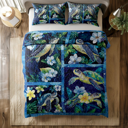 Shineful All Season Quilt 3-Piece Set Sea Turtle And Plumeria