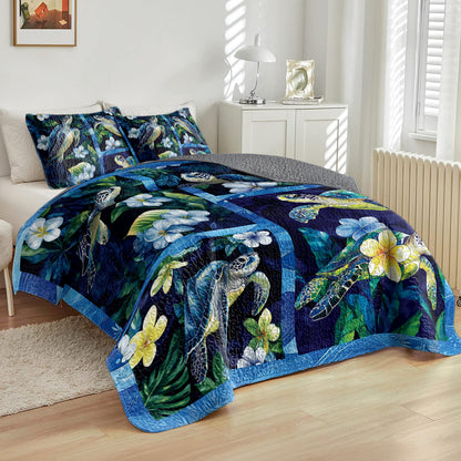 Shineful All Season Quilt 3-Piece Set Sea Turtle And Plumeria