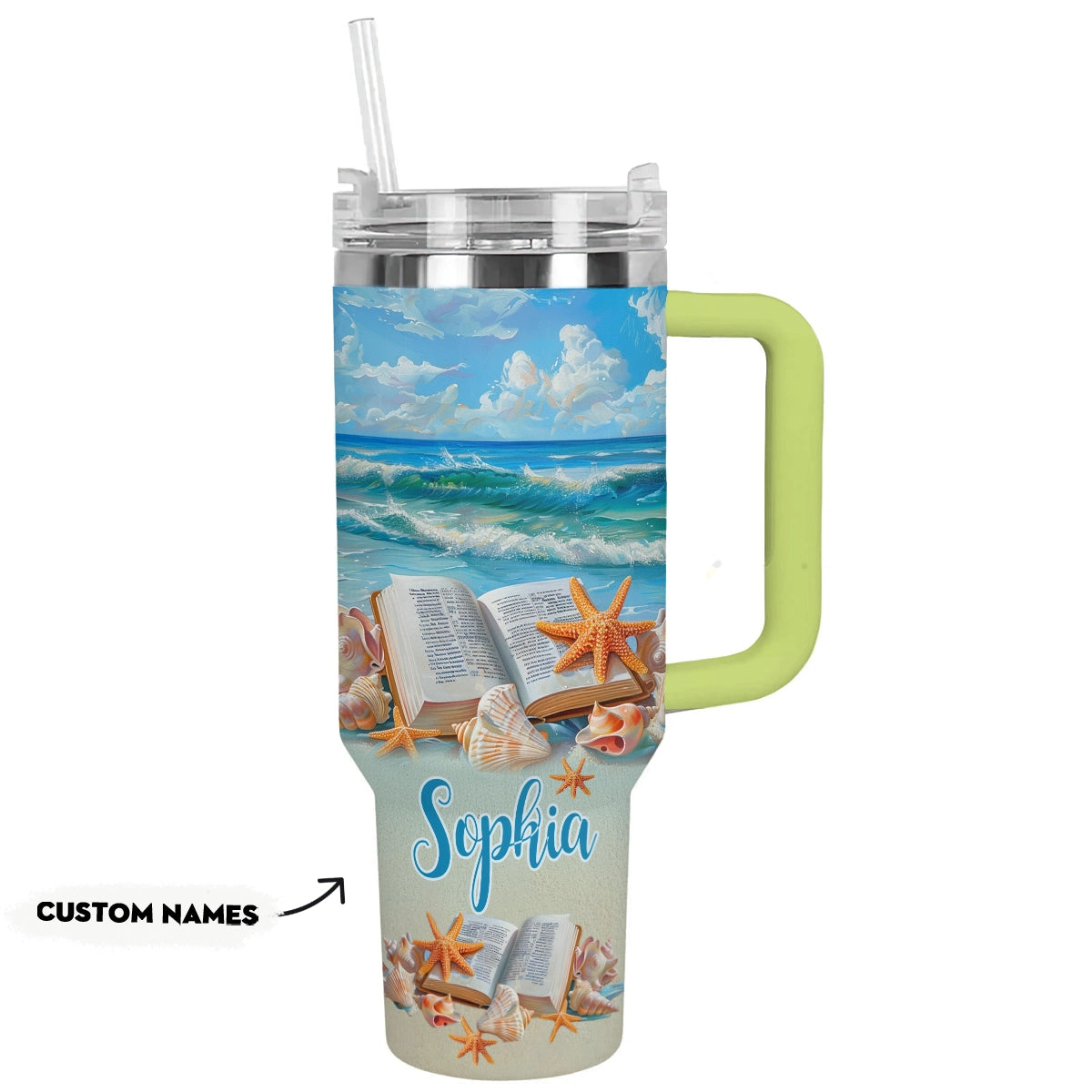 Shineful Tumbler Personalized Book Beach