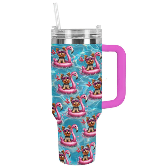 Shineful Tumbler Yorkie Flamingo Fun