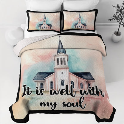Shineful All Season Quilt 3-Piece Set - Peaceful Church & God's Love