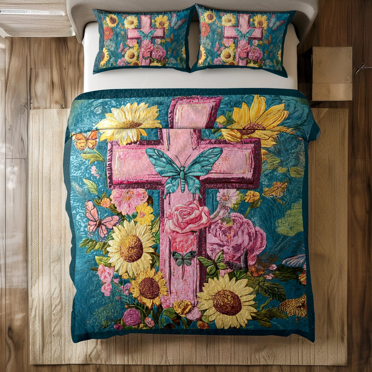 Shineful All Season Quilt 3-Piece Set - Blessed Blooms with God