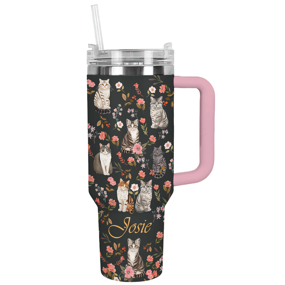 Shineful Tumbler Personalized Cat Floral Feline Delight