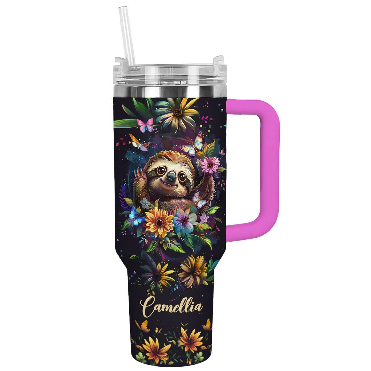 Shineful Tumbler Personalized Sloth in Floral Wonderland