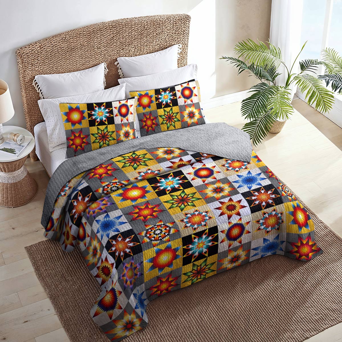 Shineful All Season Quilt 3-Piece Set Native American Gorgeous Quilting Blocks