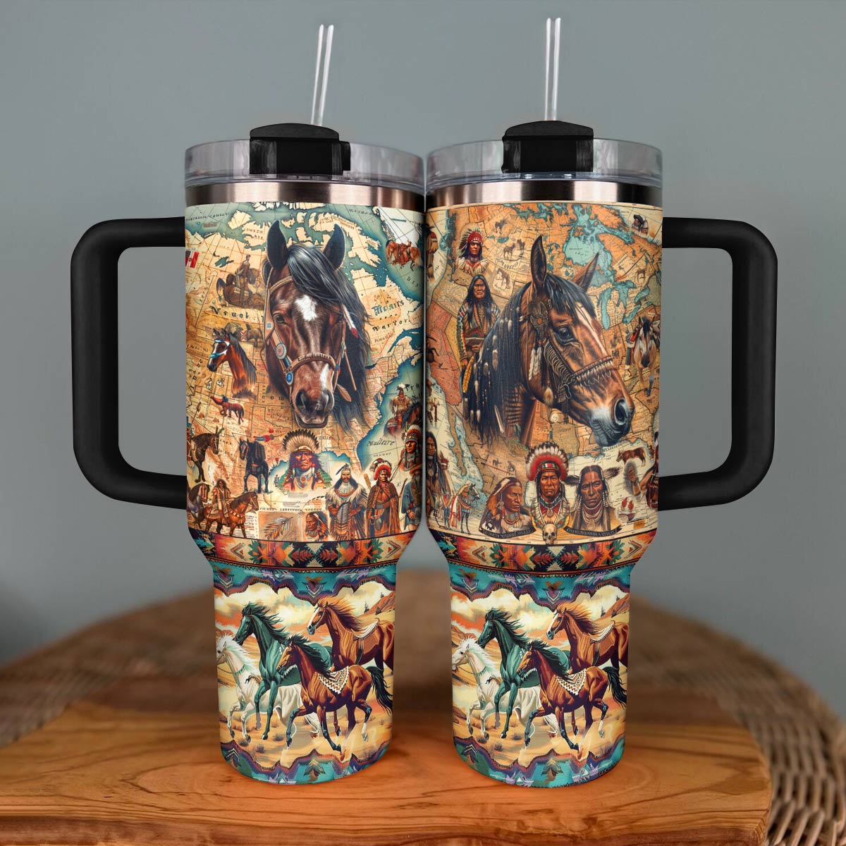 Shineful Tumbler Horse Native American Map