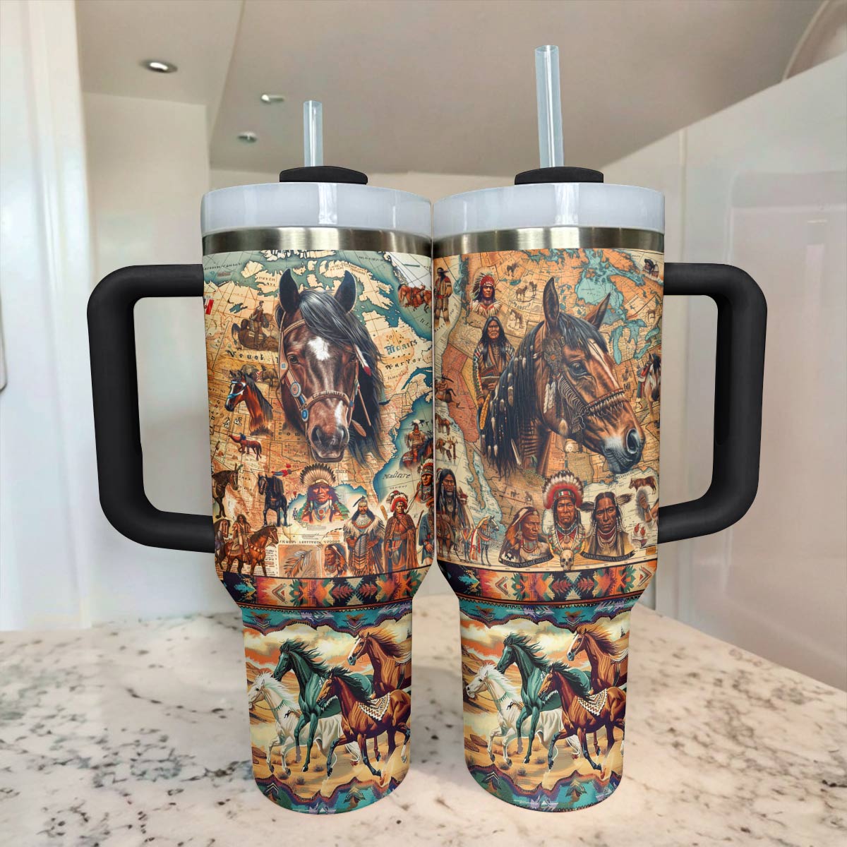Shineful Tumbler Horse Native American Map