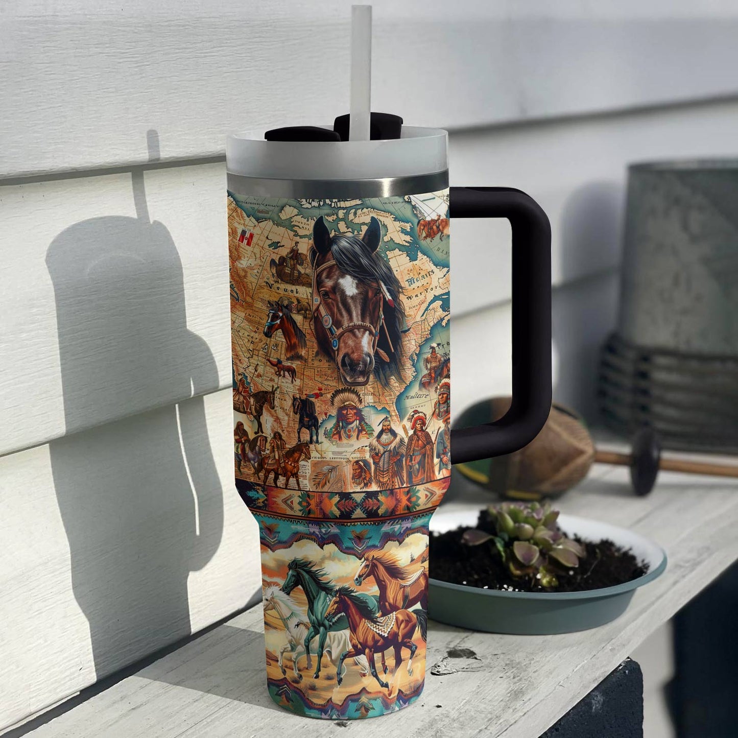 Shineful Tumbler Horse Native American Map