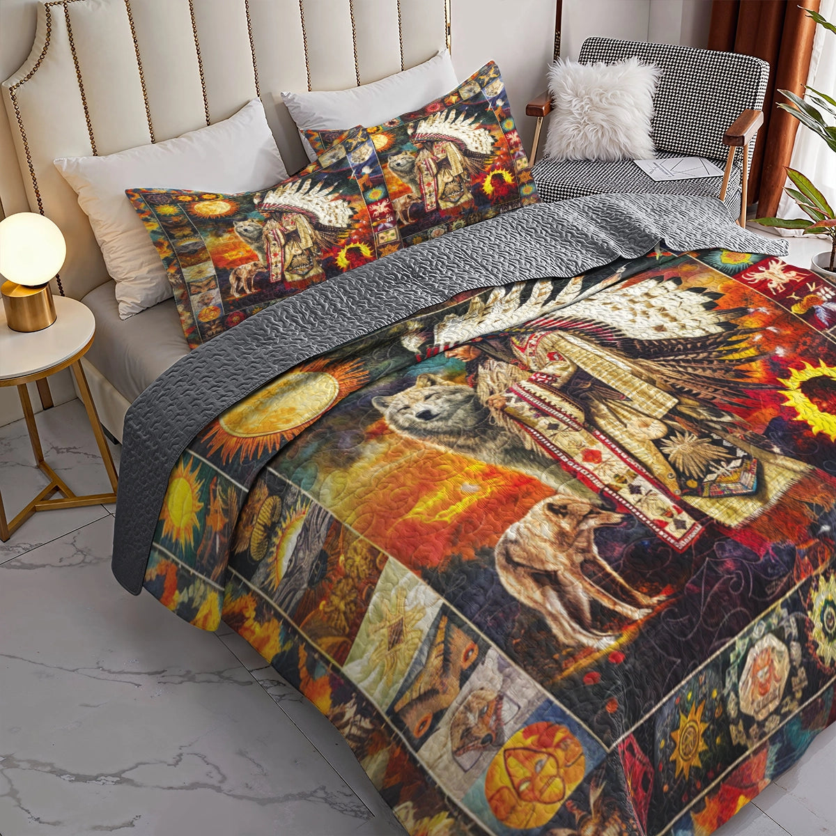 Shineful All Season Quilt 3-Piece Set - Native America Warrior