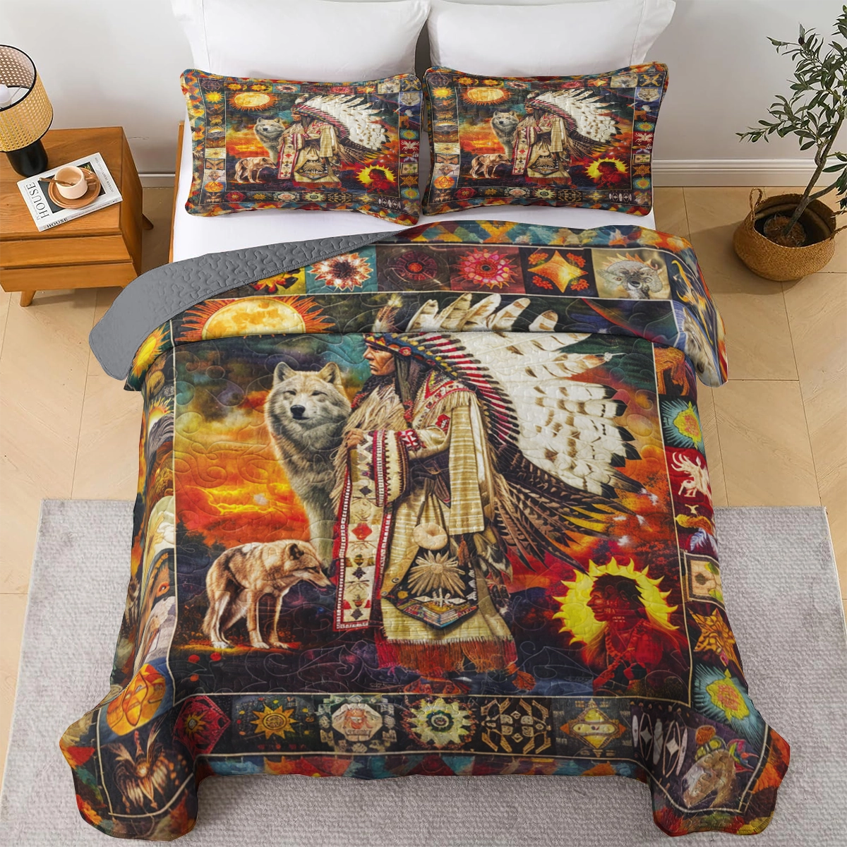 Shineful All Season Quilt 3-Piece Set - Native America Warrior
