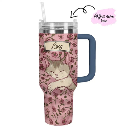 Shineful Personalized Tumbler Floral Sleeping Cat
