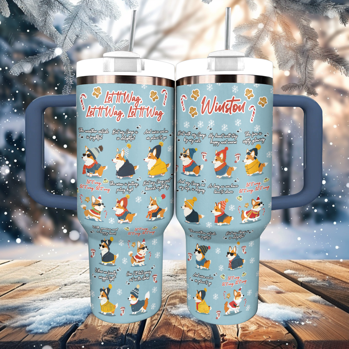 Shineful Personalized Tumbler Let It Wag Corgi Love