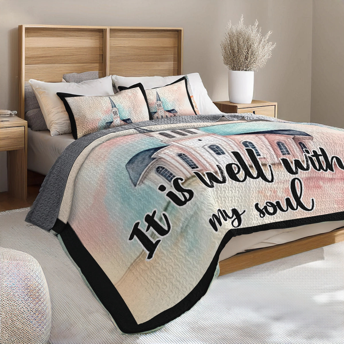 Shineful All Season Quilt 3-Piece Set - Peaceful Church & God's Love