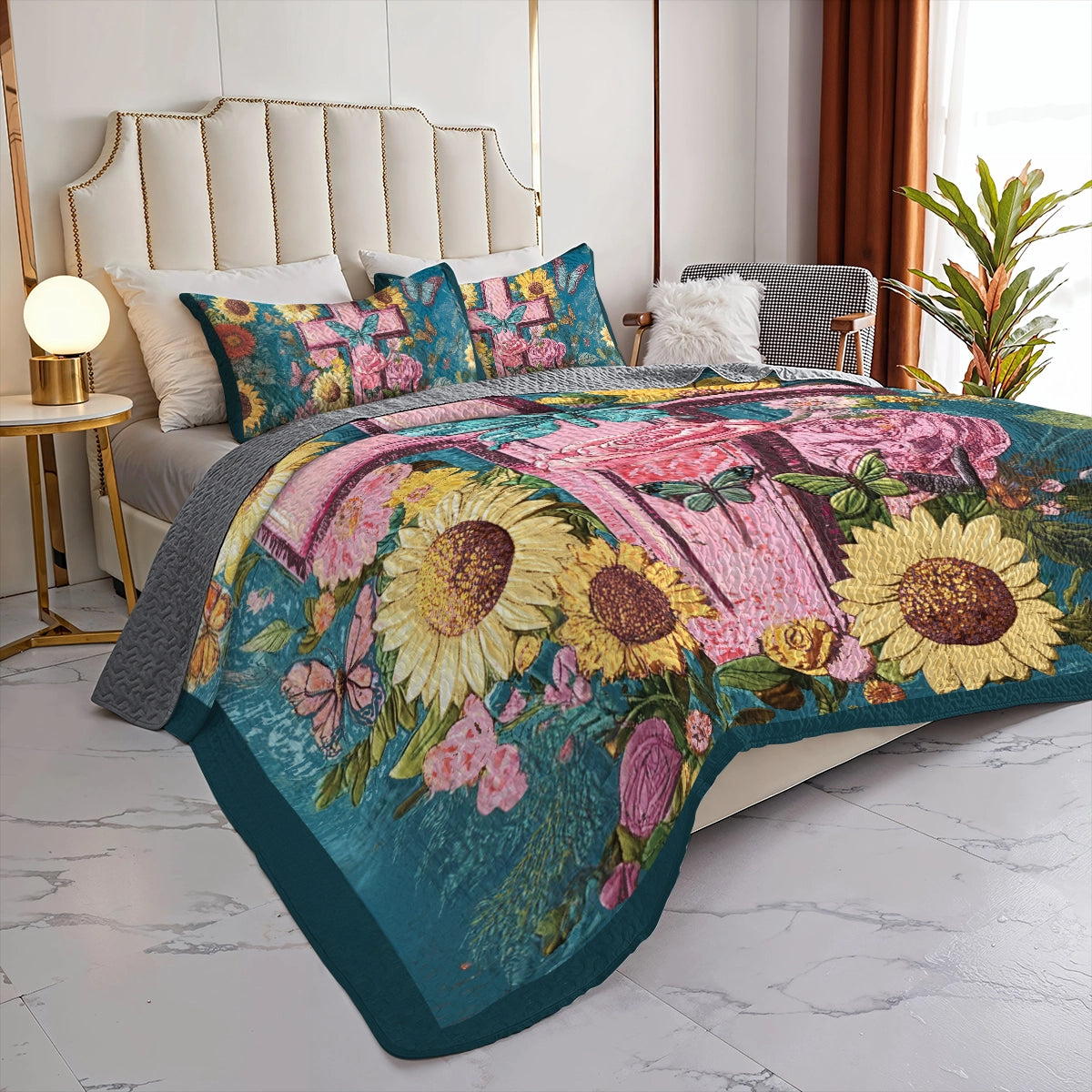 Shineful All Season Quilt 3-Piece Set - Blessed Blooms with God