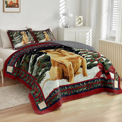 Shineful All Season Quilt 3-Piece Set - Snowy Night with My Labrador