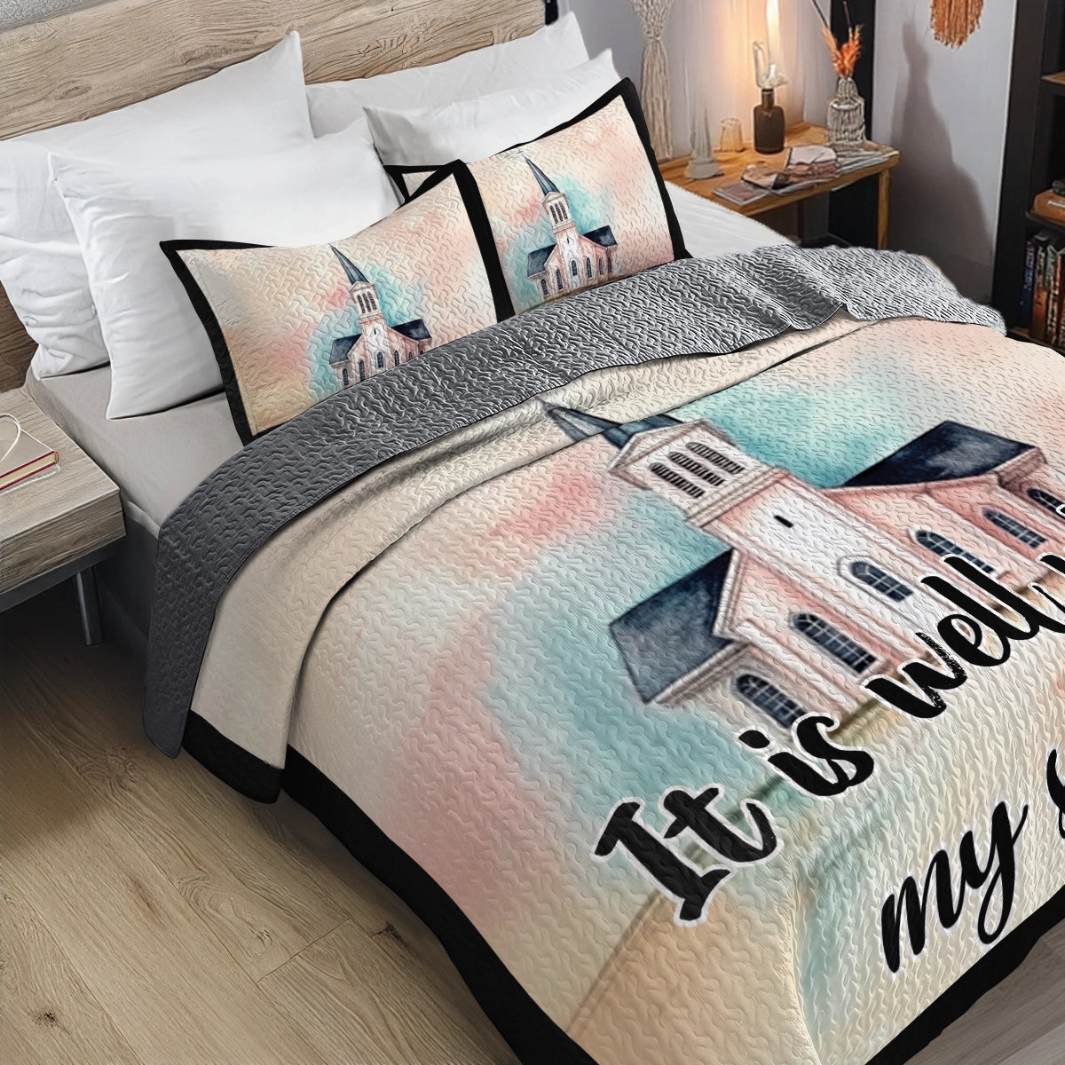 Shineful All Season Quilt 3-Piece Set - Peaceful Church & God's Love