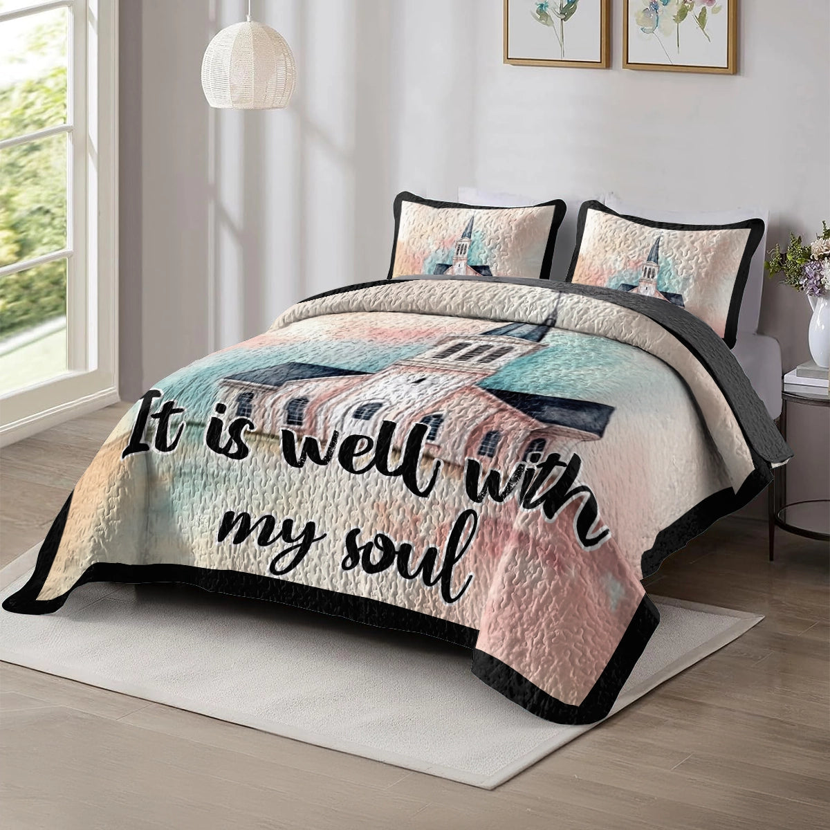 Shineful All Season Quilt 3-Piece Set - Peaceful Church & God's Love