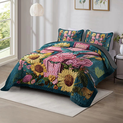 Shineful All Season Quilt 3-Piece Set - Blessed Blooms with God