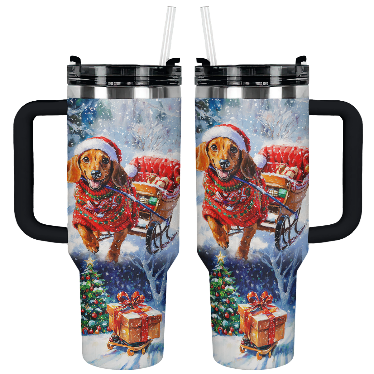 Shineful Tumbler Dachshund Santa Sleigh Ride