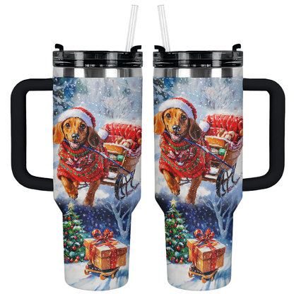 Shineful Tumbler Dachshund Santa Sleigh Ride