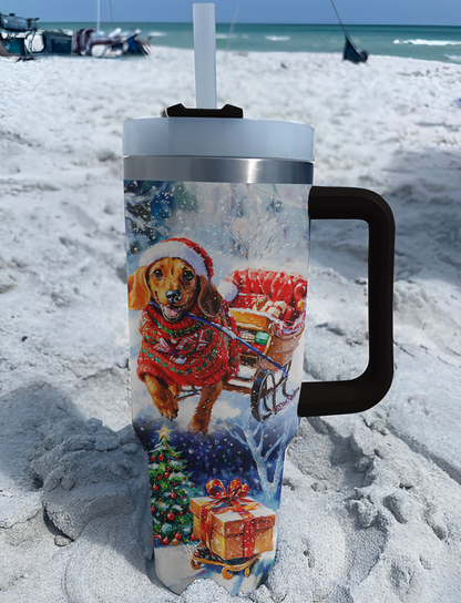 Shineful Tumbler Dachshund Santa Sleigh Ride