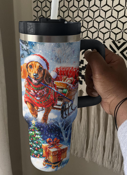 Shineful Tumbler Dachshund Santa Sleigh Ride