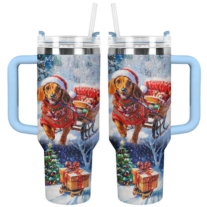 Shineful Tumbler Dachshund Santa Sleigh Ride