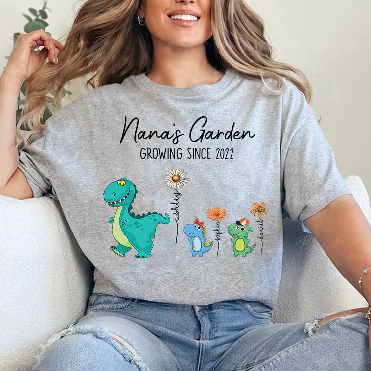 Shineful Nana's Garden Nana Saurus And Kids Custom - Personalized Unisex T-Shirt
