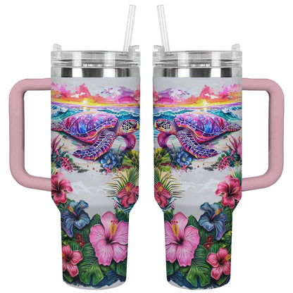 Shineful Tumbler Sunset Hibiscus Sanctuary Turtle