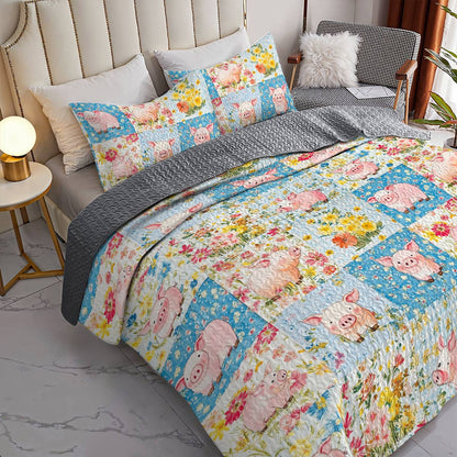 Shineful All Season Quilt 3-Piece Set Pigs Flowers Lovely