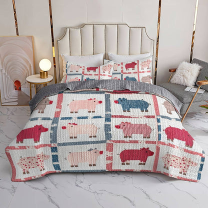Shineful All Season Quilt 3-Piece Set Pigs Love
